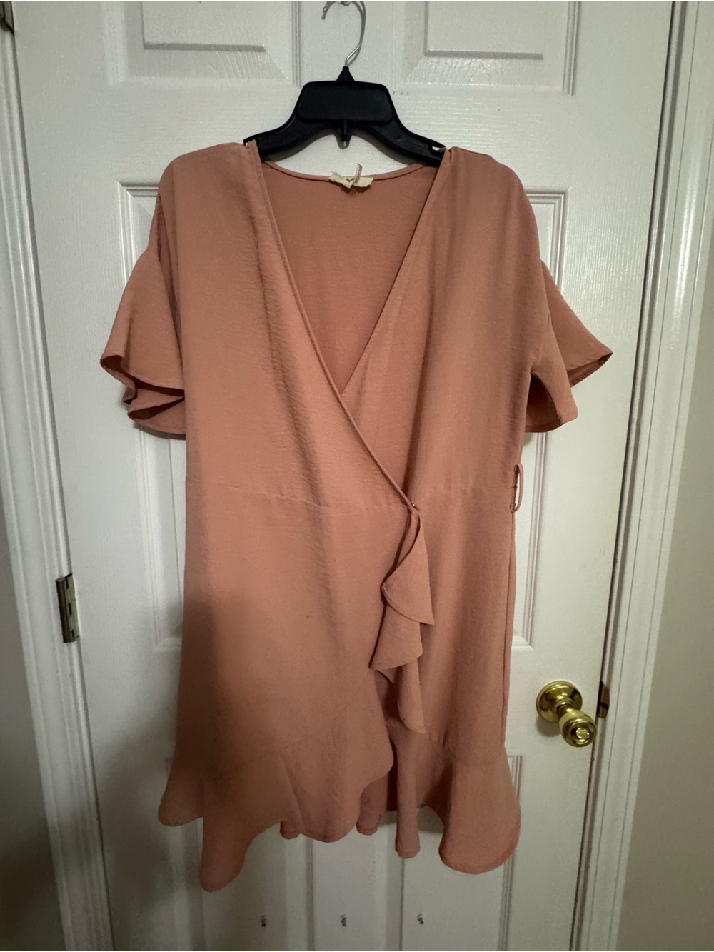 entro Dusty Rose Mini Wrap Dress with Bow Tie
